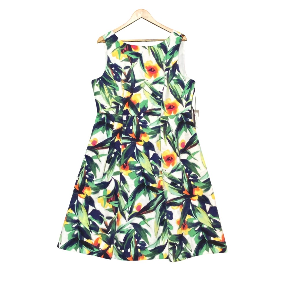 Eva Mendes New York & Company Tropical‎ Floral Fit Flare Dress 18 Green Yellow